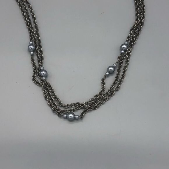 ninewest pearl chain silver 3 layers costume jewelry retro 45" hook READ - Picture 6 of 7